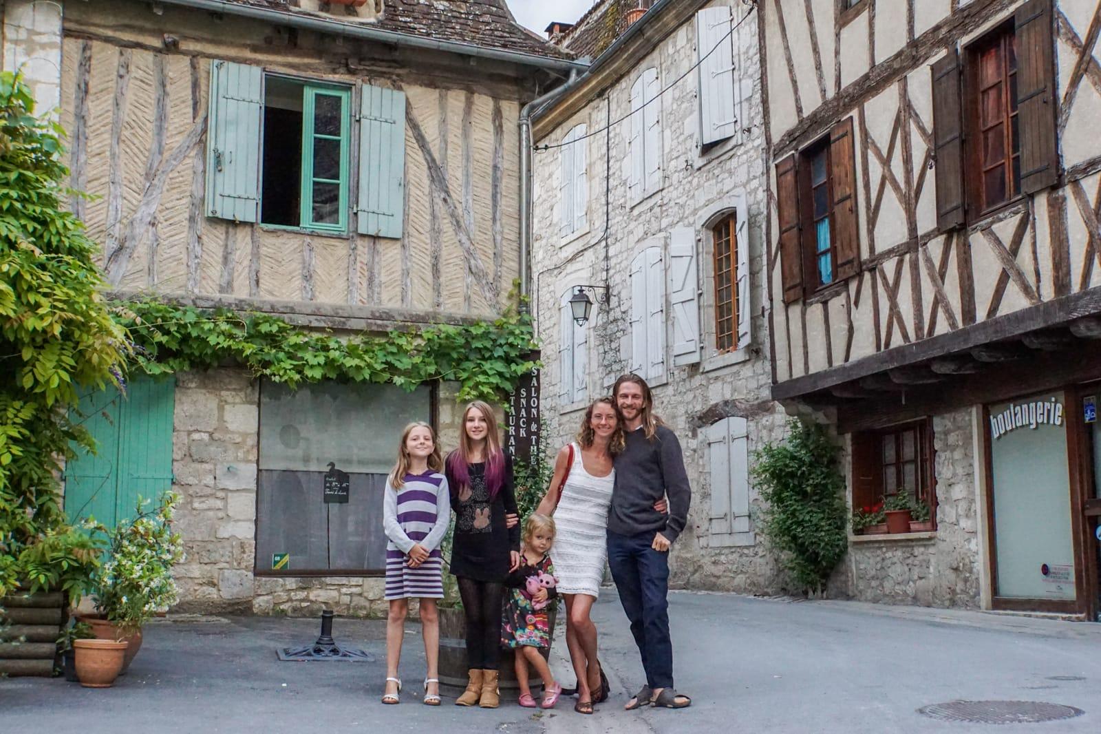 The five of us in a village in southern France